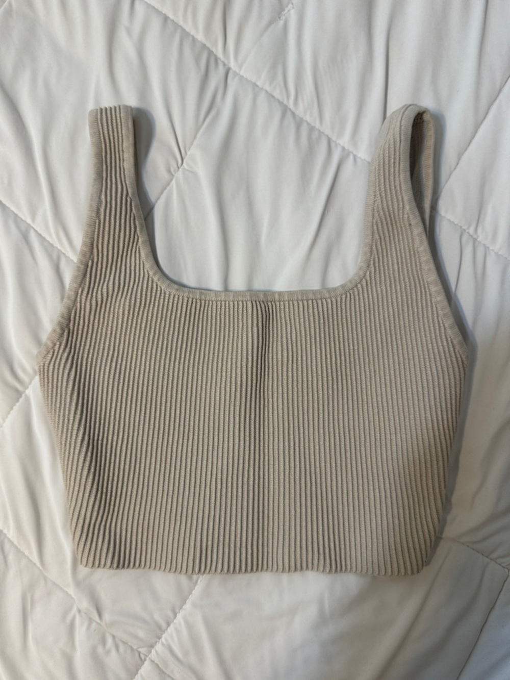 Babaton Ribbed Square-Neck Crop Top - Taupe